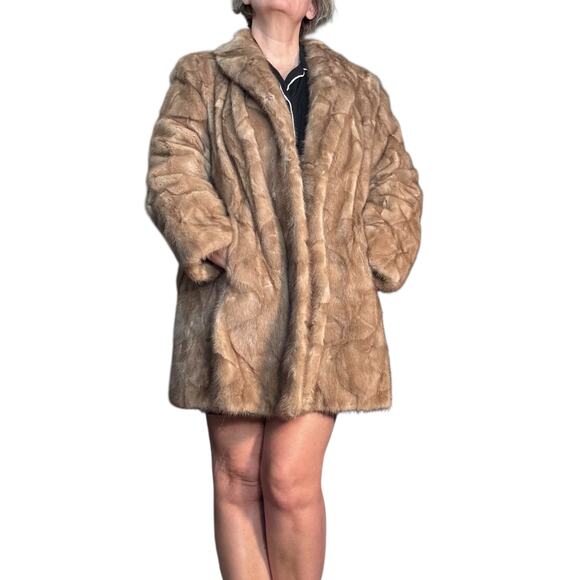 Vintage 60s A Herman Furs Brown Mink Fur Coat Mid Length Lined Classic Luxury - Picture 14 of 16